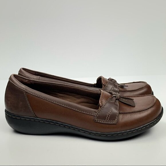 Clarks collection womens flats size 7.5 38 brown leather tassel loafers - Picture 1 of 12